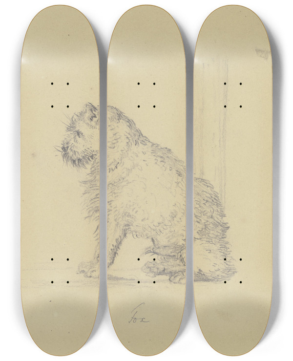 Triptych art skateboard deck of Ferdinand Fellner Sitzender Foxterrier Nach Links by Ferdinand Fellner (1799-1859)