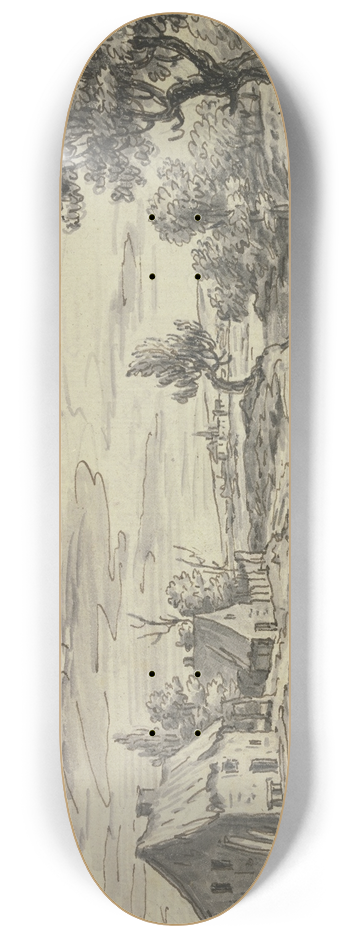 Hieronymus Lapis - Dorf an einem Bach, auf dem Weg ein Reiter 8.25 inch art skate deck
