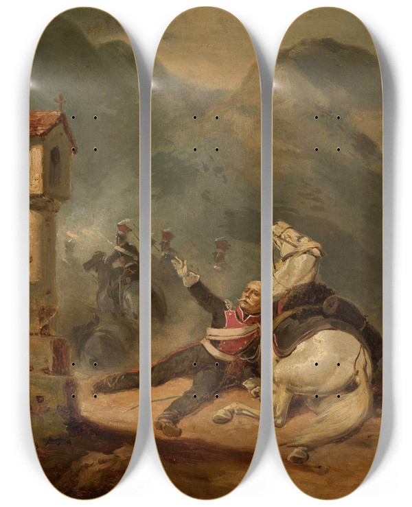 Triptych art skateboard deck of Henryk Pillati Wounded Uhlan By The Wayside Shrine by Henryk Pillati (1832-1894)