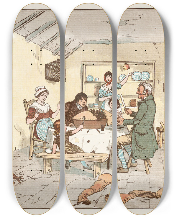 Triptych art skateboard deck of Randolph Caldecott Sing A Song For Sixpence Pl4 by Randolph Caldecott (1846-1886)