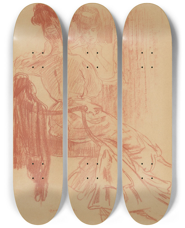 Triptych art skateboard deck of Leo Gestel Zittende Dame Voor Spiegel by Leo Gestel (1881-1941)