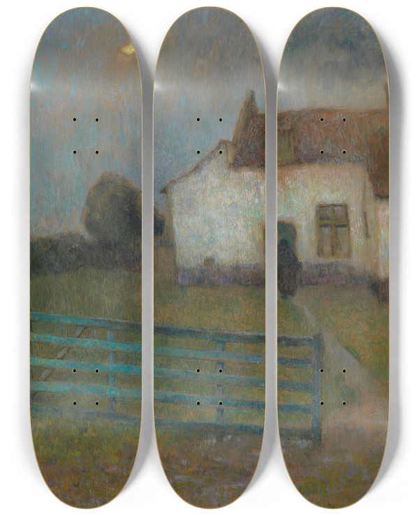 Triptych art skateboard deck of Carolus Tremerie Evening Peace by Carolus Tremerie