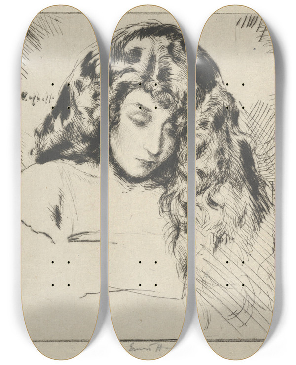 Triptych art skateboard deck of Ernest Haskell Gypsy by Ernest Haskell (1876-1925)