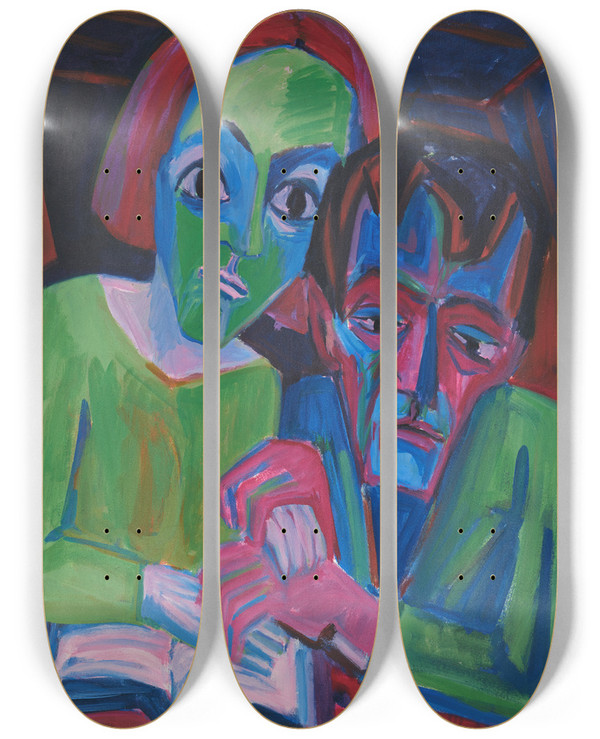 Triptych art skateboard deck of Hermann Scherer Raskolnikoff by Hermann Scherer (1893-1927)