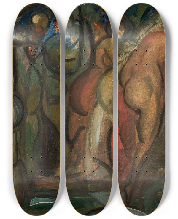 Triptych art skateboard deck of Leon Chwistek Banquet by Leon Chwistek (1884-1944)