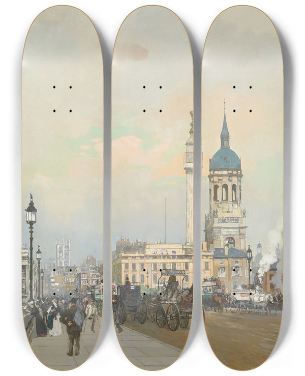 Triptych art skateboard deck of James Kerrlawson London Bridge by James Kerr Lawson