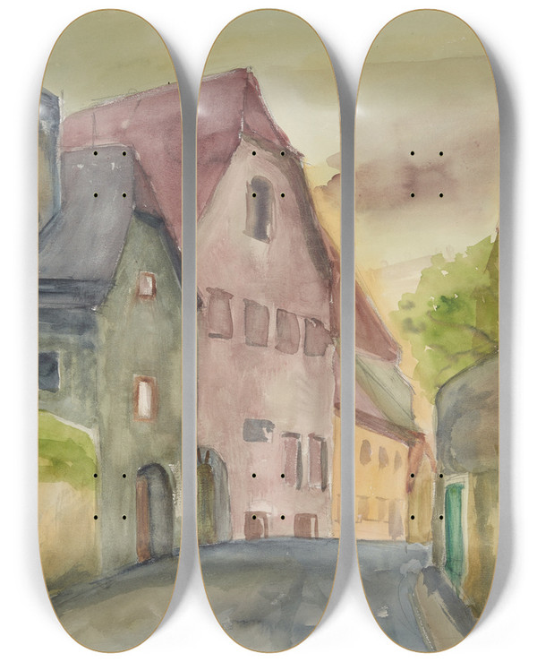 Triptych art skateboard deck of Anny Dollschein Steyr_3 by Anny Dollschein (1893-1946)