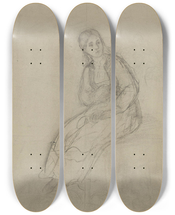 Triptych art skateboard deck of Adolph Tidemand Det Frste Mte by Adolph Tidemand (1814-1876)