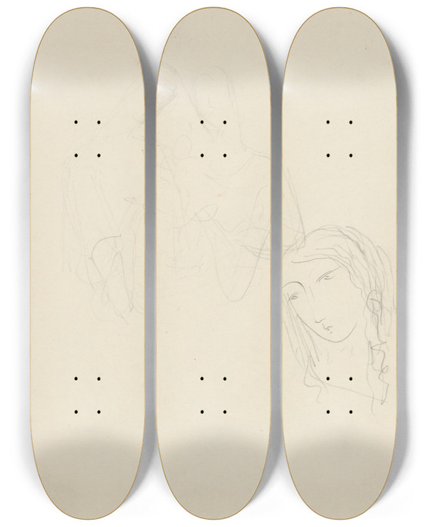 Triptych art skateboard deck of Mikul Galanda Dospievanie by Mikulas Galanda (1895-1938)