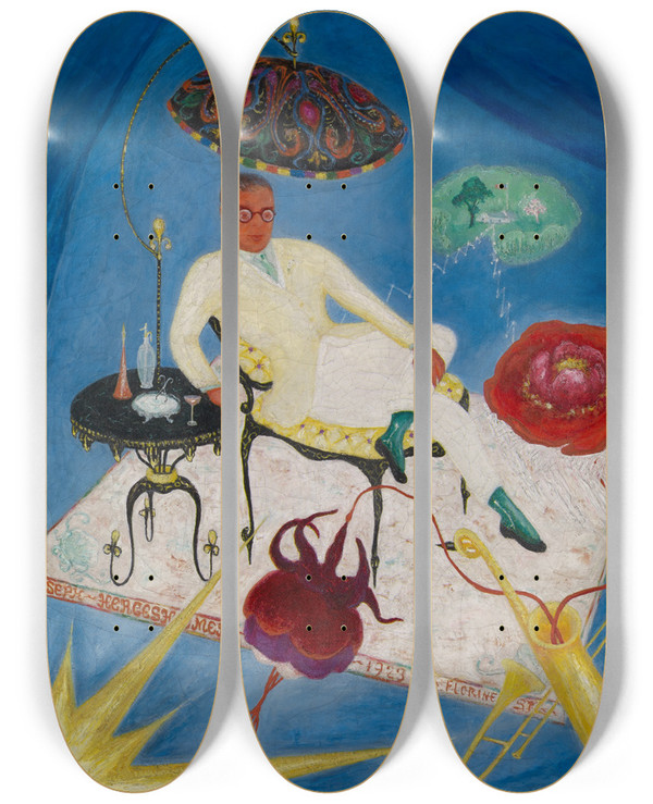 Triptych art skateboard deck of Florine Stettheimer Joseph Hergesheimer by Florine Stettheimer (1871-1944)