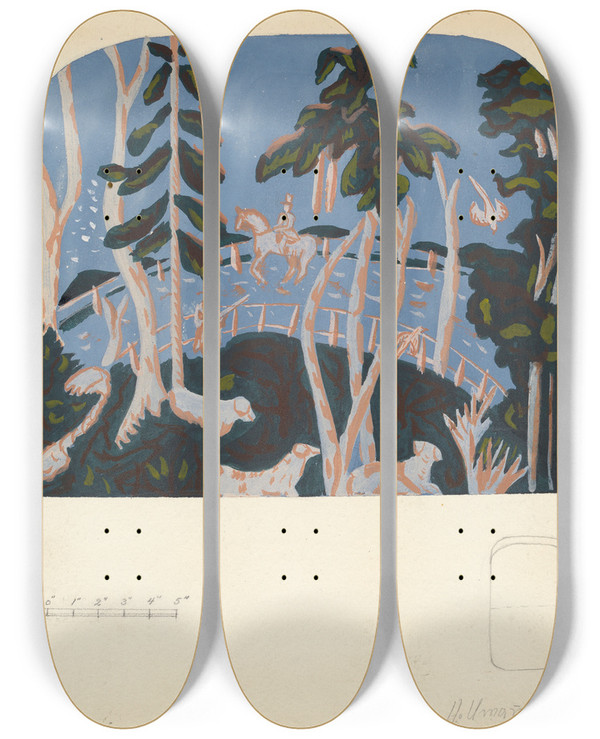 Triptych art skateboard deck of Alfonso Umana Bandbox_2 by Alfonso Umana