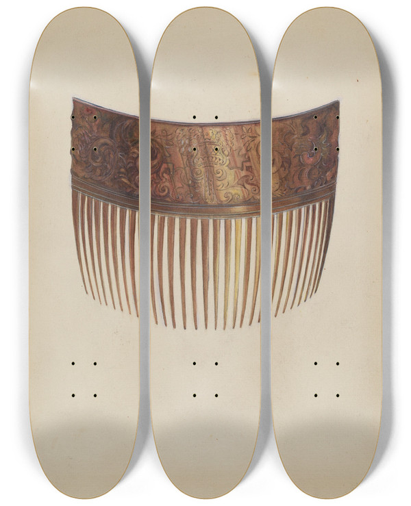 Triptych art skateboard deck of Sylvia De Zon Comb_1 by Sylvia De Zon