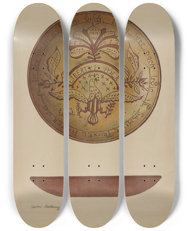 Triptych art skateboard deck of Aaron Fastovsky Pa German Plate_2 by Aaron Fastovsky