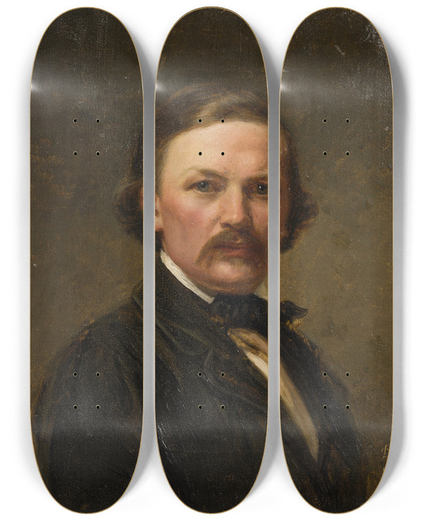 Triptych art skateboard deck of Ferdinand Fagerlin Selfportrait by Ferdinand Fagerlin (1825-1907)