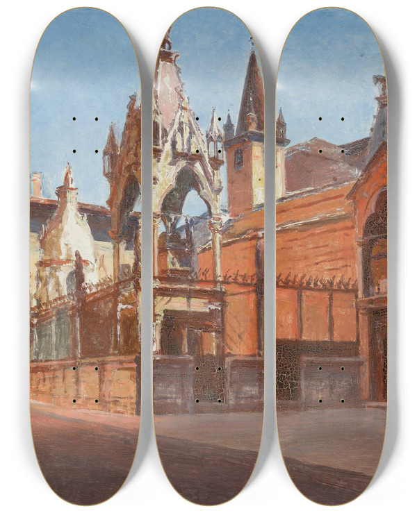 Triptych art skateboard deck of Aleksander Gierymski Scaliger Tombs In Verona by Aleksander Gierymski (1850-1901)