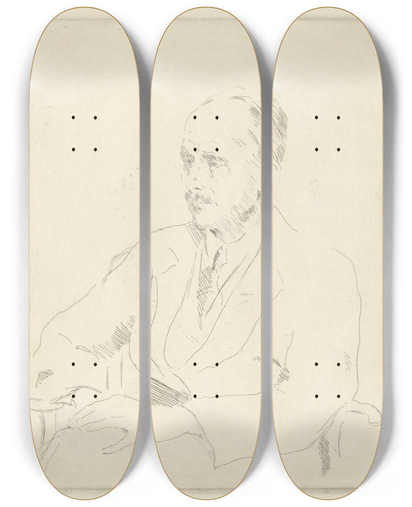 Triptych art skateboard deck of Henrik Lund Mannsportrett 4 by Henrik Lund (1879-1935)
