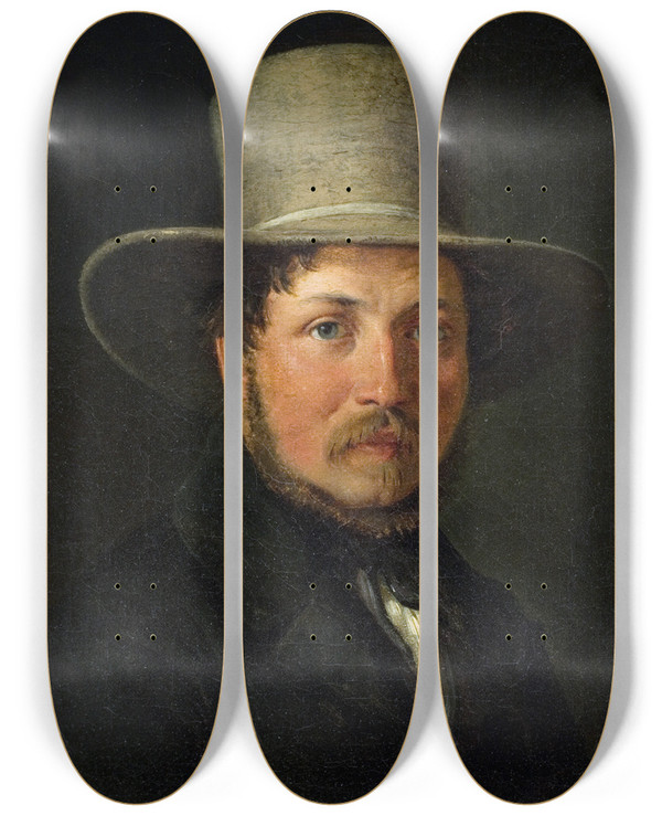Triptych art skateboard deck of Wilhelm Marstrand The Painter Christen Kbke by Wilhelm Marstrand (1810-1873)