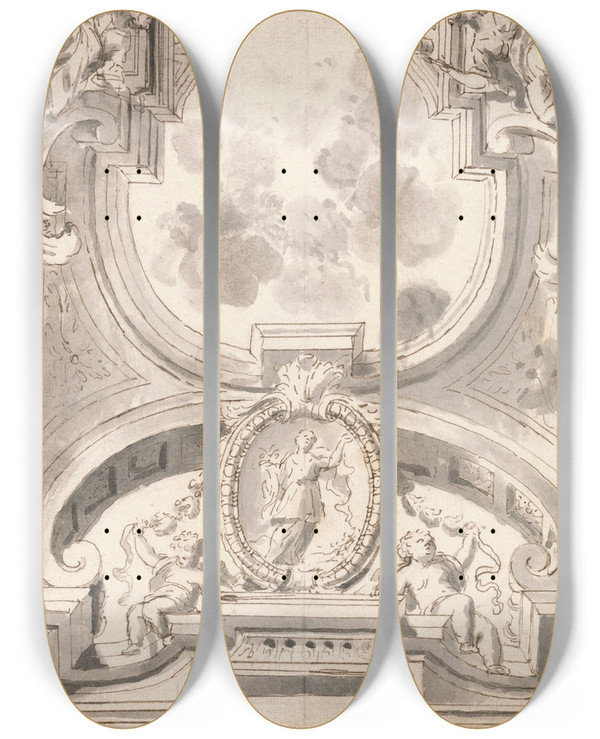 Triptych art skateboard deck of Thomas Carwitham Design For Ceiling Decoration by Thomas Carwitham