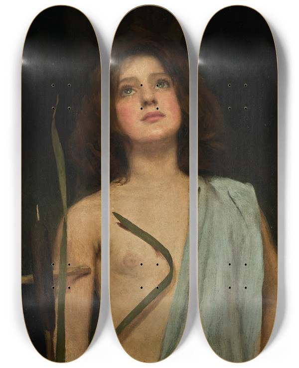 Triptych art skateboard deck of John William Waterhouse A Young Saint by John William Waterhouse (1849-1917)