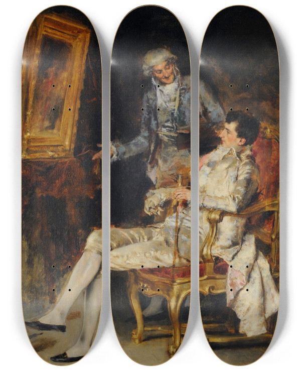 Triptych art skateboard deck of Antonio Casanova Y Estorach El Aficionado by Antonio Casanova Y Estorach (1847-1896)