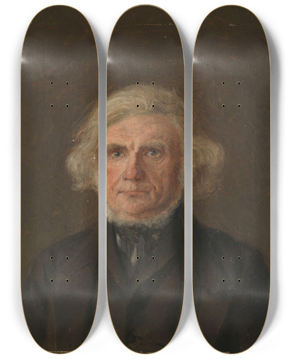 Triptych art skateboard deck of Adolph Tidemand Old Man Portrait Study by Adolph Tidemand (1814-1876)
