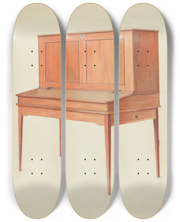 Triptych art skateboard deck of Alfred H Smith Shaker Desk_2 by Alfred H Smith