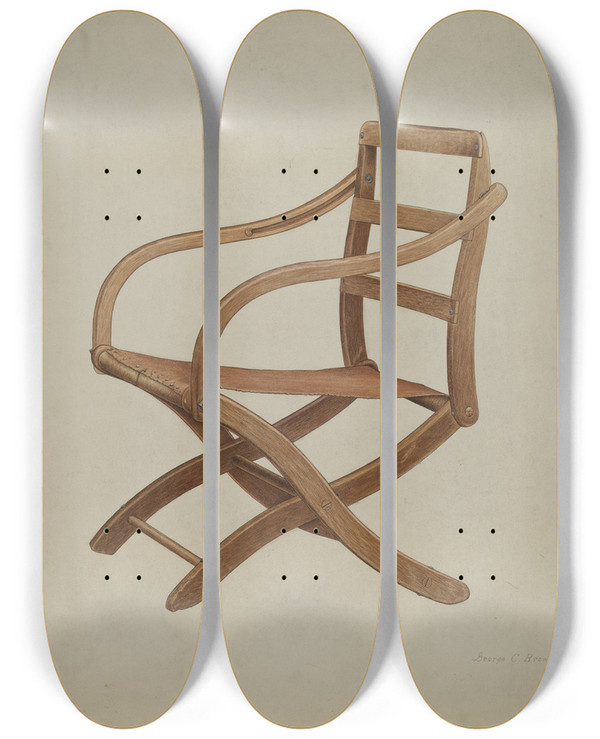 Triptych art skateboard deck of George C Brown Camp Chair by George C Brown