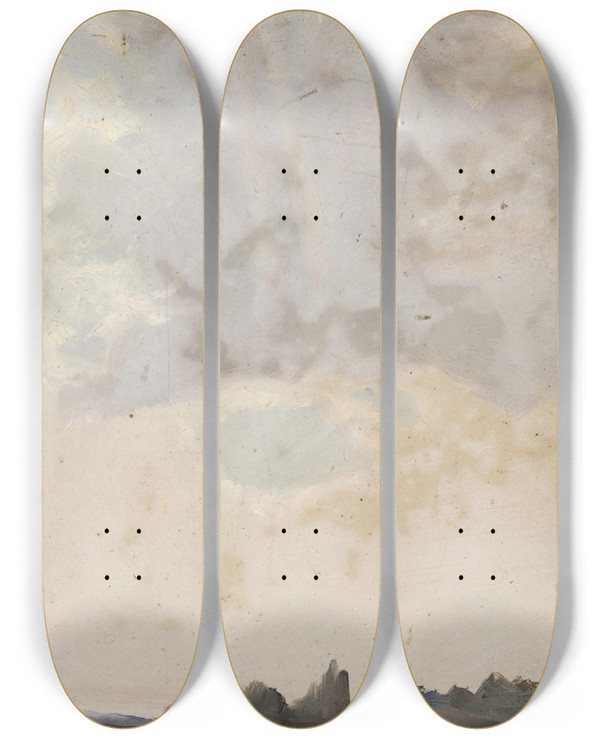 Triptych art skateboard deck of Karl Maria Thuma Study Of Clouds Ii by Karl Maria Thuma (1870-1925)