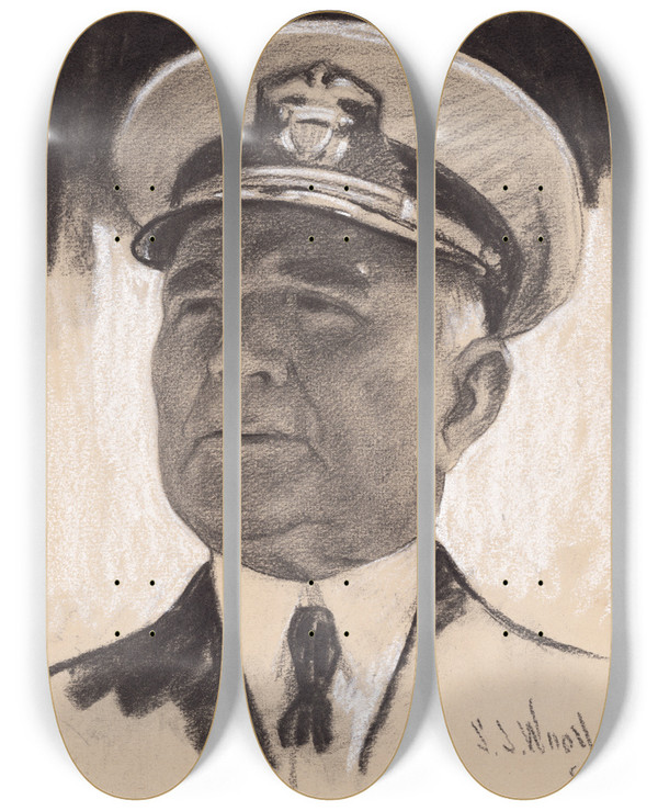 Triptych art skateboard deck of Samuel Johnson Woolf Richard Henry Leigh by Samuel Johnson Woolf (1880-1948)