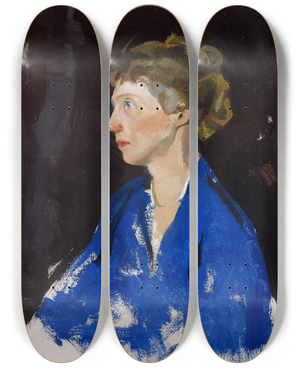 Triptych art skateboard deck of Charles Webster Hawthorne Two Hour Study Of Head Blanche Stillson by Charles Webster Hawthorne (1872-1930)