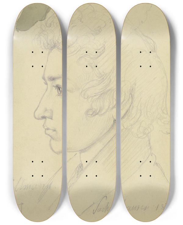 Triptych art skateboard deck of August Lucas Bildnis Eines Jungen Mannes by August Lucas (1803-1863)