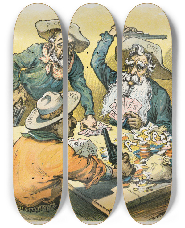 Triptych art skateboard deck of Udo Keppler Watcher Got by Udo Keppler (1872-1956)
