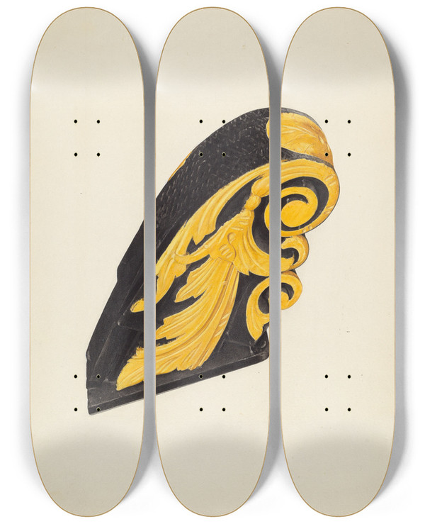 Triptych art skateboard deck of Marian Page Billethead_1 by Marian Page