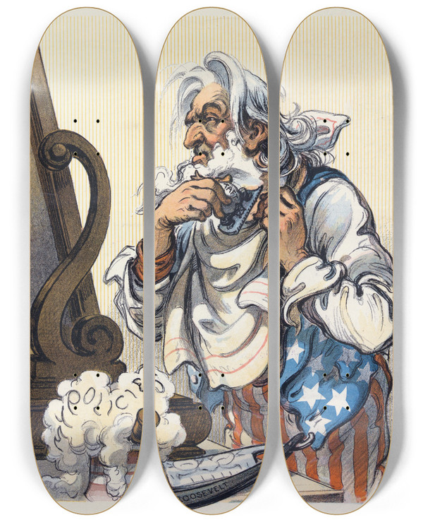 Triptych art skateboard deck of Udo Keppler The Two Razors by Udo Keppler (1872-1956)