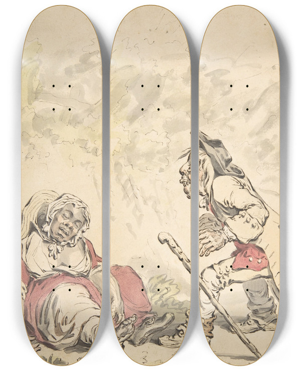 Triptych art skateboard deck of James Gillray Cymon And Iphigenia by James Gillray (1757-1815)