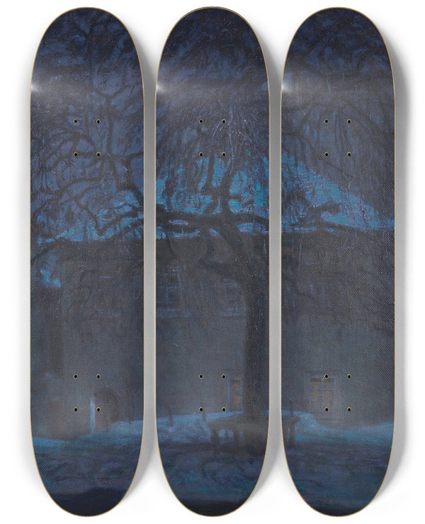 Triptych art skateboard deck of Ernst Sthr Mesnerhaus In Melk by Ernst Stohr (1860-1917)