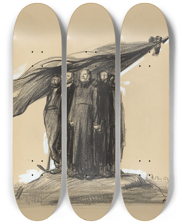 Triptych art skateboard deck of Jeanlouis Forain Lunion Sous Le Drapeau by Jean Louis Forain (1852-1931)