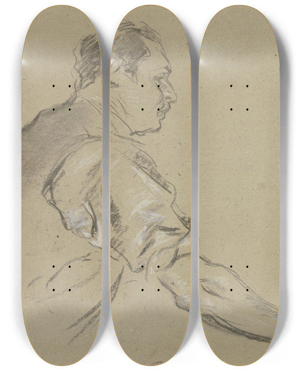 Triptych art skateboard deck of Anton Burger Master Butcher Morgenstern by Anton Burger (1824-1905)