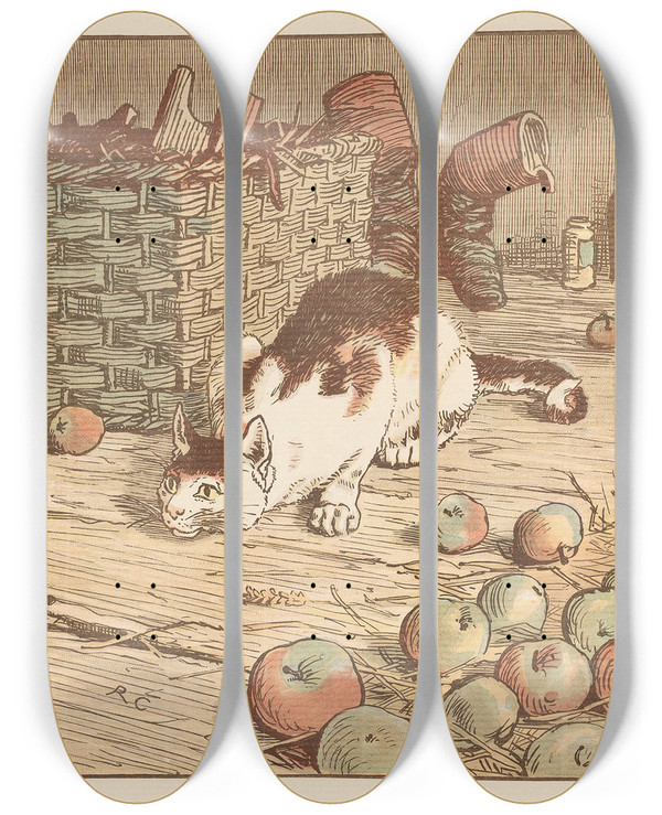 Triptych art skateboard deck of Randolph Caldecott The House That Jack Built Pl4 by Randolph Caldecott (1846-1886)