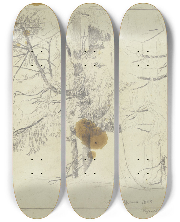 Triptych art skateboard deck of Hans Thoma Forest Section by Hans Thoma (1839-1924)