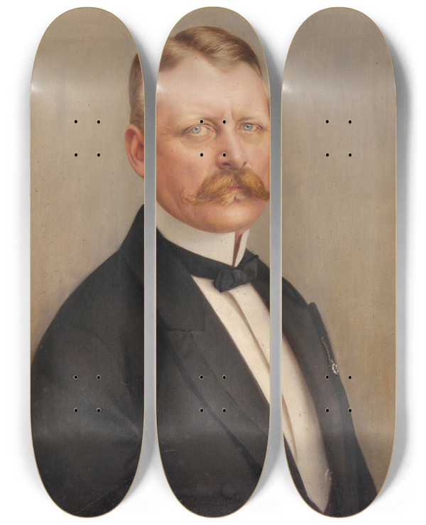 Triptych art skateboard deck of Rudolf Swoboda Portrait Herr Siegl by Rudolf Swoboda (1859-1914)
