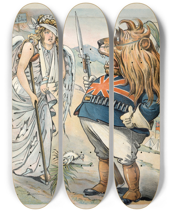 Triptych art skateboard deck of Samuel Ehrhart A Misunderstanding by Samuel Ehrhart (1862-1937)