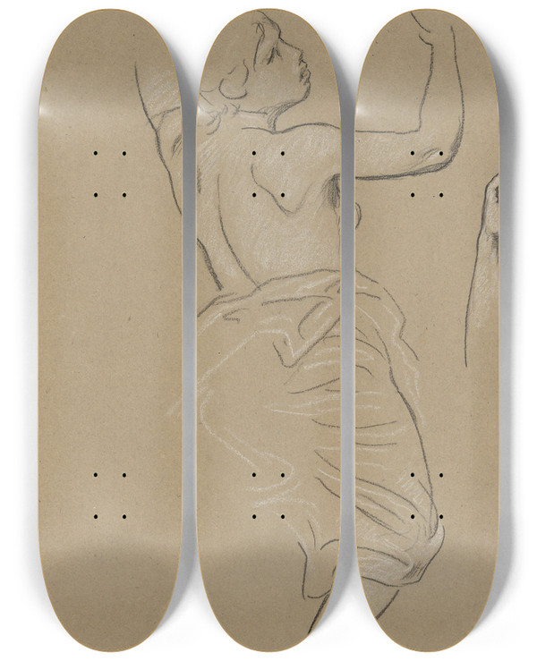 Triptych art skateboard deck of Elihu Vedder Study For Figure Ofautumn_1 by Elihu Vedder (1836-1923)