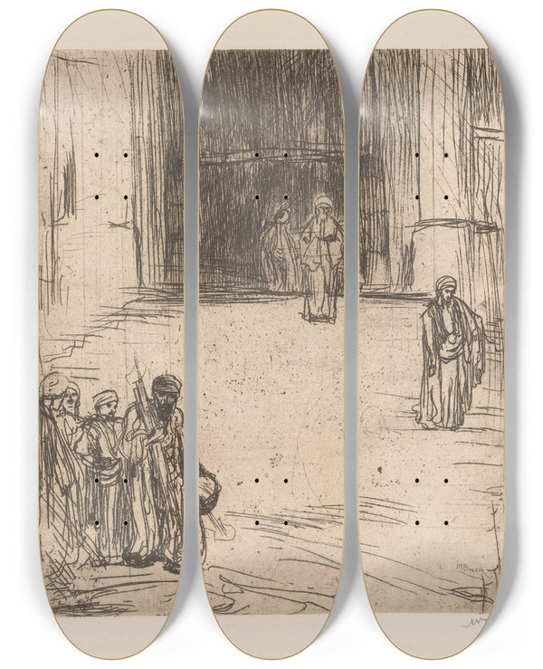 Triptych art skateboard deck of Marius Bauer Moskee In Constantinopel by Marius Bauer (1867-1932)