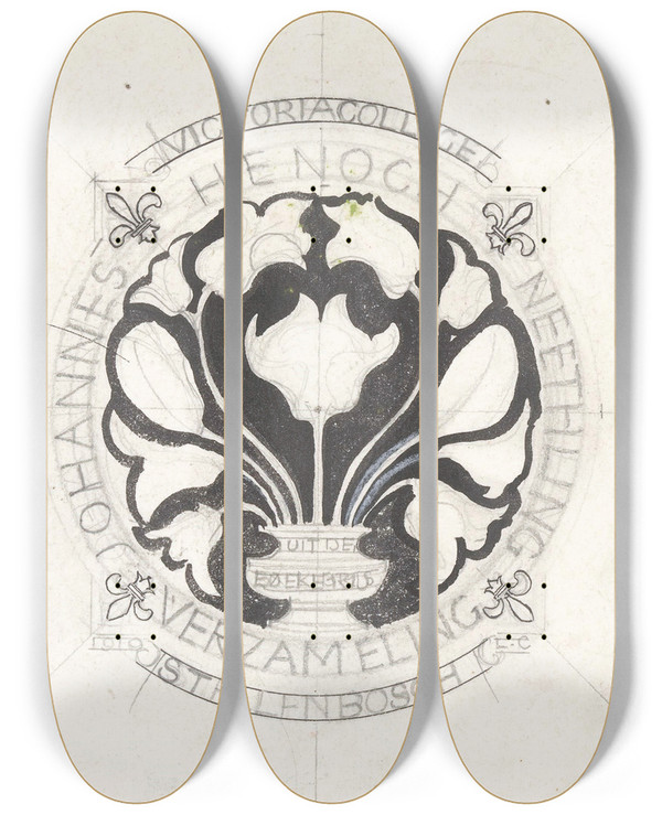 Triptych art skateboard deck of Carel Adolph Lion Cachet Ontwerp Voor Een Ex Libris Van Johannes Henoch Neethling by Carel Adolph Lion Cachet (1864-1945)