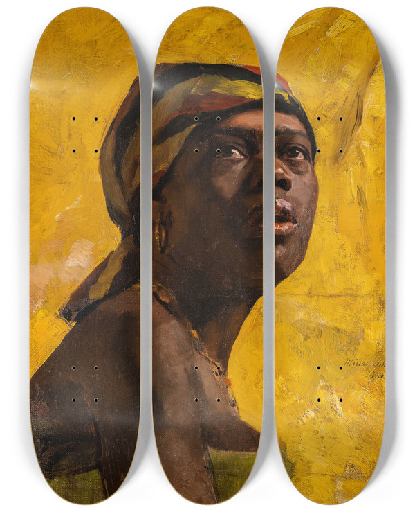 Triptych art skateboard deck of Mina Carlsonbredberg Portrait Study by Mina Carlson-Bredberg (1857-1943)
