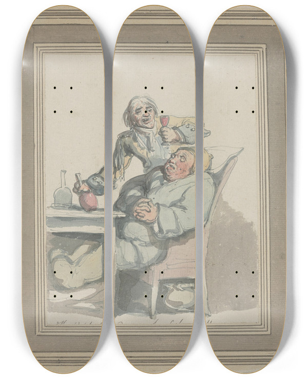 Triptych art skateboard deck of Thomas Rowlandson Stolen Wine by Thomas Rowlandson (1756-1827)
