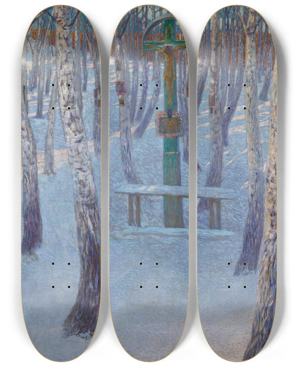 Triptych art skateboard deck of Hugo Baar Waldandacht by Hugo Baar (1873-1912)