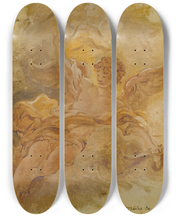 Triptych art skateboard deck of Jeanhonor Fragonard Le Matre Du Monde by Jean-Honor Fragonard (1732-1806)