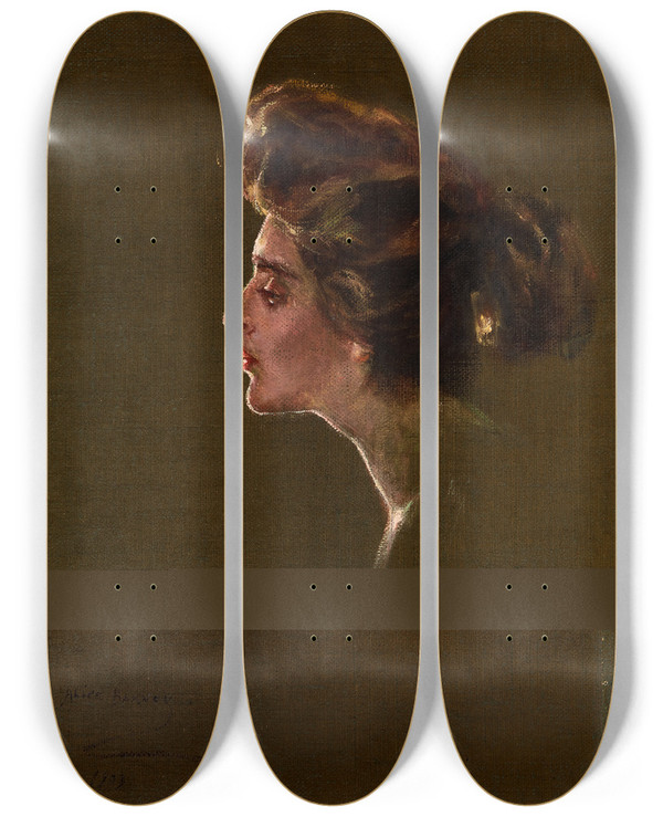 Triptych art skateboard deck of Alice Pike Barney Vers 1903 by Alice Pike Barney (1857-1931)